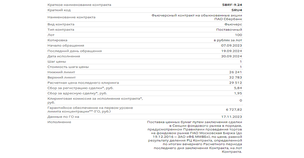 Спецификация контракта на Sber
