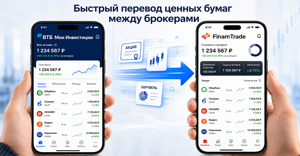 Перевод ценных бумаг между брокерами из ВТБ в Финам